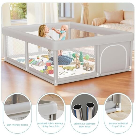 Baby Playpen with Mat 50x50 Inch, Play Pen for Babies and Toddlers with Gate - Picture 5 of 8